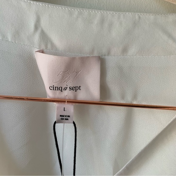 Cinq a Sept 100% Silk Blouse Top White Cutout Smocked Hem Sz‎ L - Picture 6 of 7